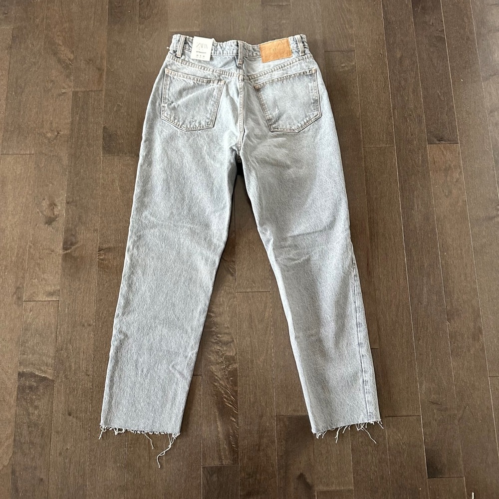 NWT Zara High Rise Straight Ankle Length Jeans Raw Hem Light Gray Wash 8 - Picture 9 of 10